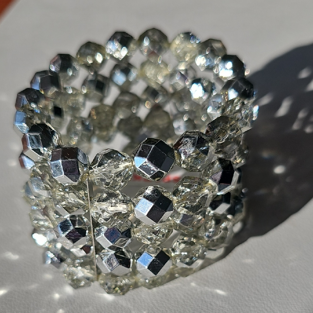 Elegant Silver And Clear Bead Multi Row Stretch Bracelet